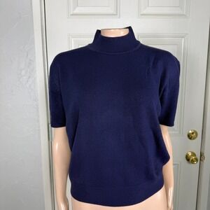 Tina Scotland Women's Sweater Large Pullover Mock neck 100% Cashmere Navy ZZ10